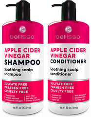 BELLISSO Shampoing vinaigre de pomme flacon — purifie le cuir chevelu.
