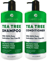 Bellisso Tea Tree Shampoo bottle offers soothing cleanse for irritated scalps.