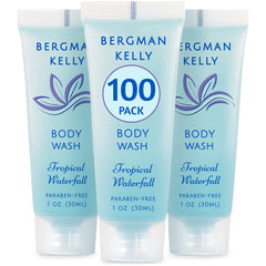 Gel de ducha Bergman Kelly de 1oz con cascada tropical, ideal para viajes.