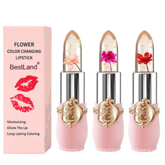 BestLand labial gelatina flor con flor real y destellos dorados para uso diario.