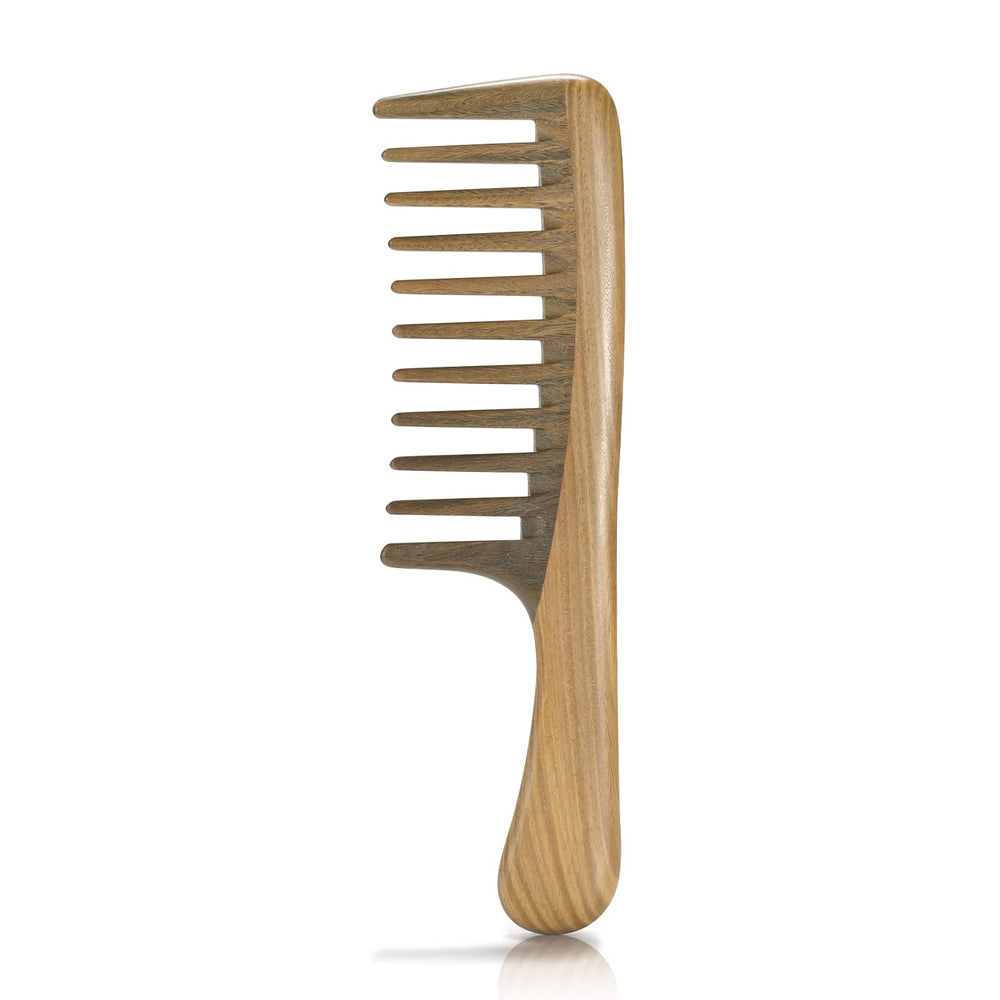 BESTOOL Peine de dientes amplios de sándalo natural para desenredar sin tirones.