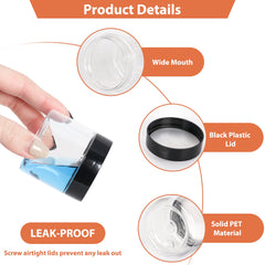 Betrome envase 2oz transparente con tapa negra, reutilizable para cremas