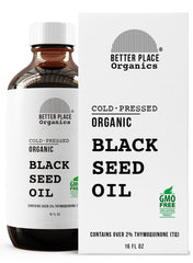 BETTER PLACE ORGANICS Aceite Semilla Negra prensado en frío, frasco visible, hidrata la piel.