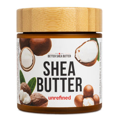 Better Shea Butter con aroma ahumado natural para piel suave y cabello hidratado.