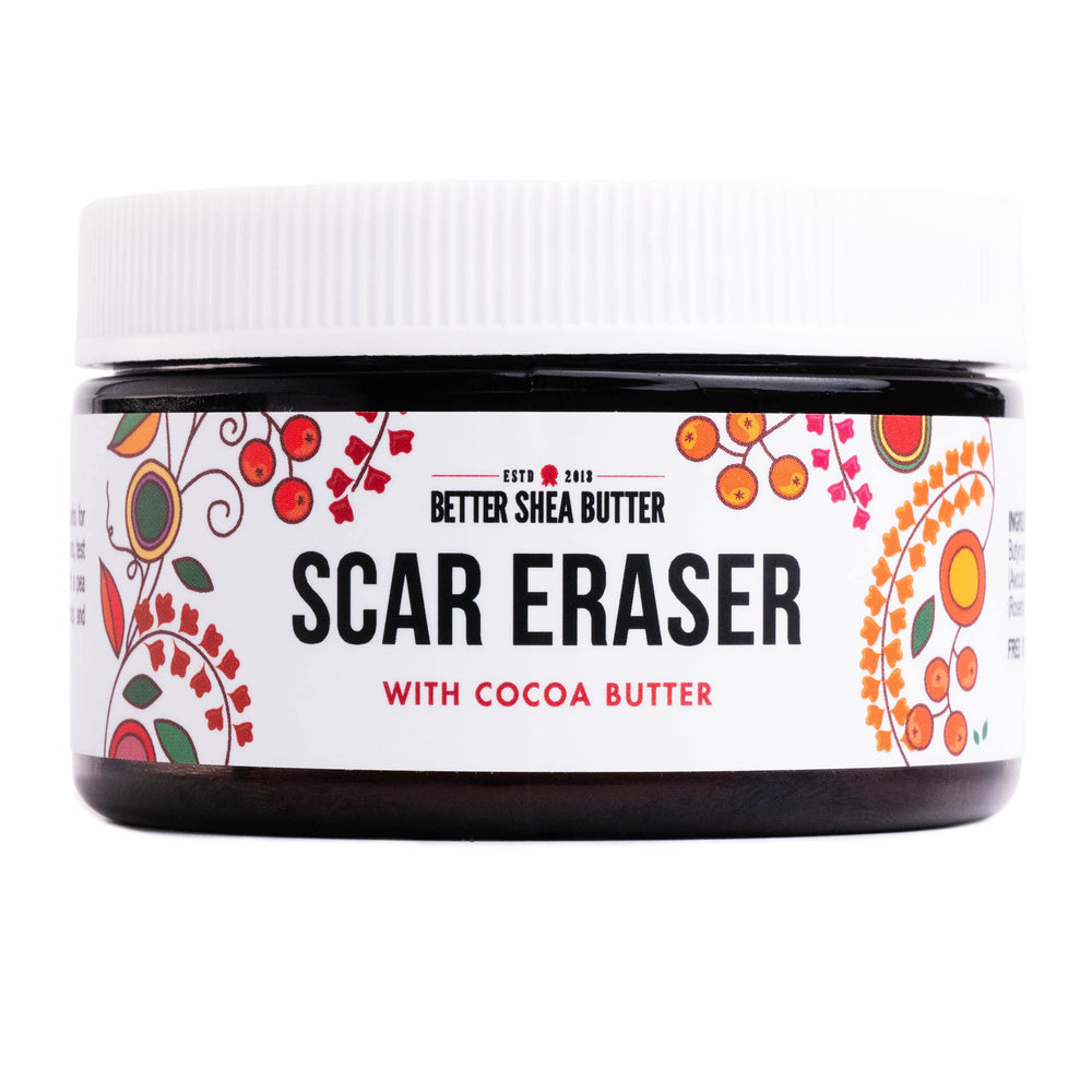 Better Shea Butter Scar Eraser Balm en bote de 4 onzas hidrata profundamente la piel.