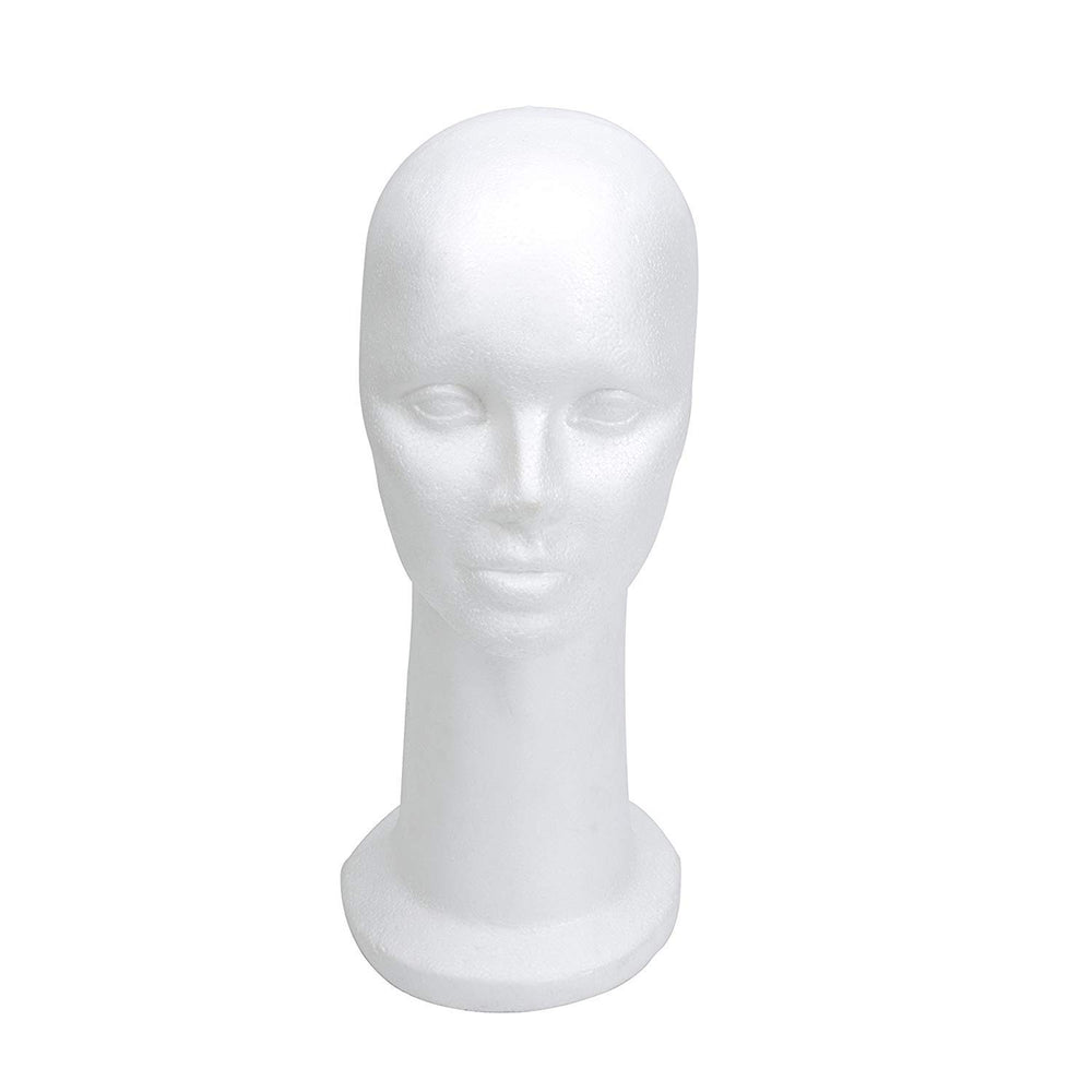 La cabeza maniquí de espuma blanca de BHD Beauty, frontal, ideal para peinar y exhibir pelucas.