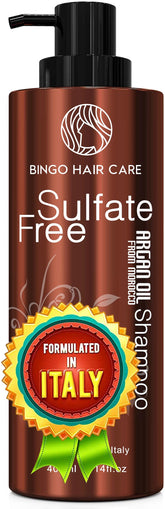 BINGO HAIR CARE shampoo argán marroquí en botella, hidratación intensa.