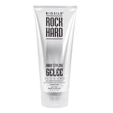 BioSilk Rock Hard Gel aplicado en cabello mojado para peinado duradero.