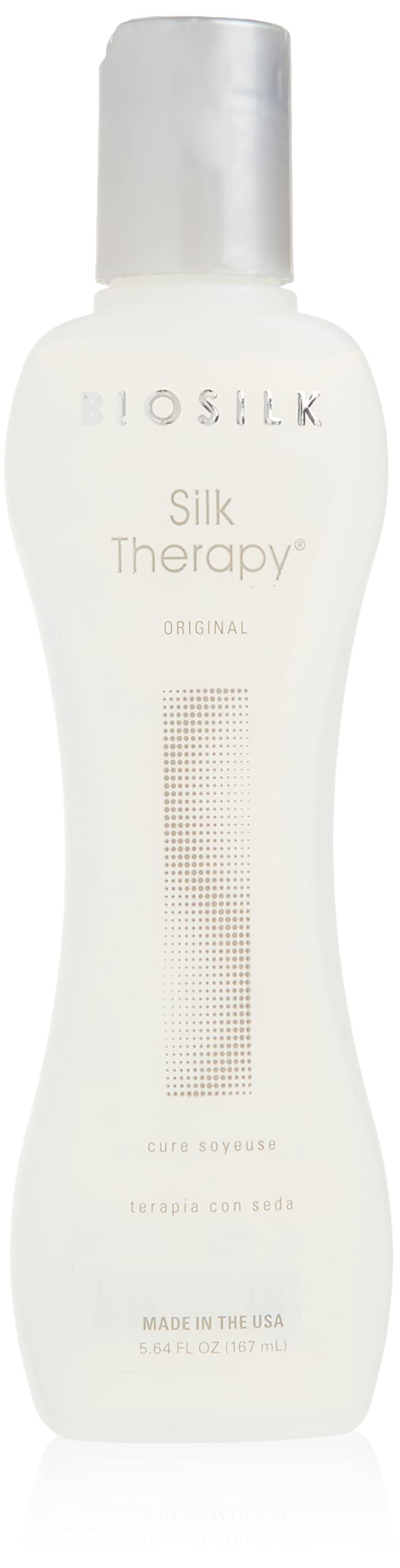 BioSilk Terapia de Seda: botella visible con brillo sedoso para el cabello