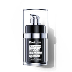 Biotulin Supreme Skin Gel, bouteille de 15 ml, texture légère et absorption rapide.