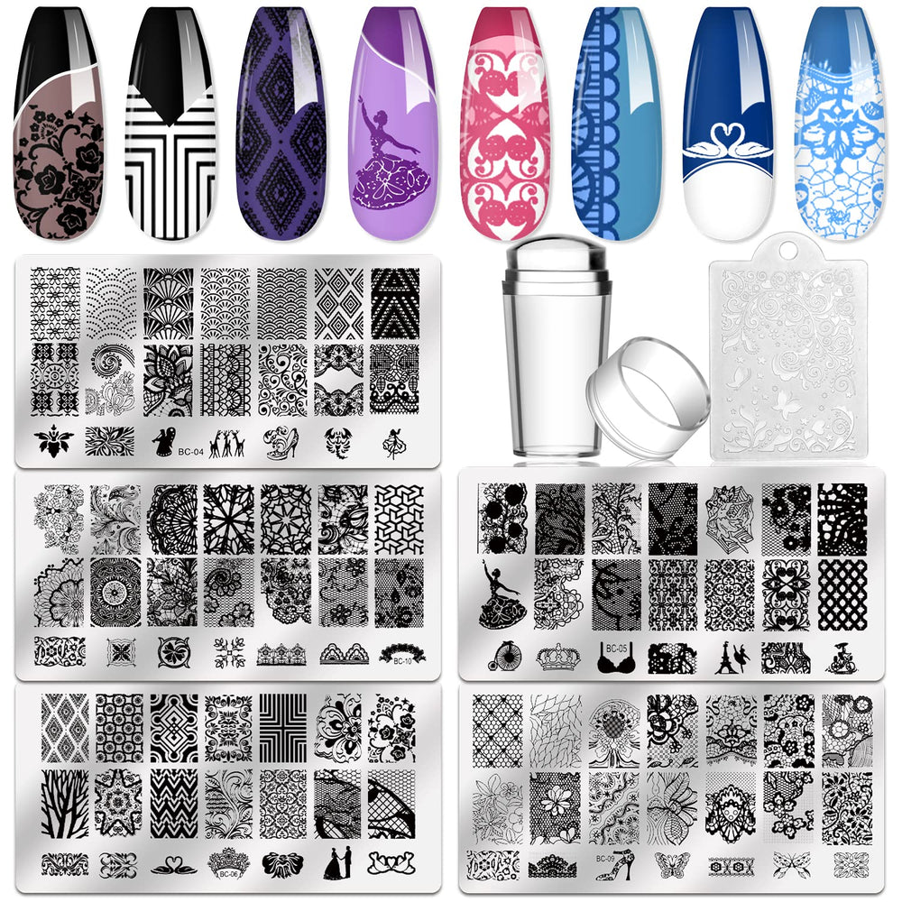 Biutee placas estampado encaje flor, ideal para uñas con detalles elegantes.