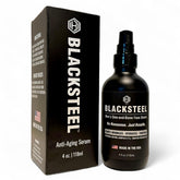 BLACKSTEEL Men's Anti-Aging Serum bottle, fast-absorbing daily hydration.