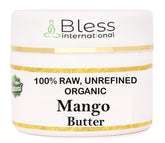 Bless International manteca de mango cruda en botella, hidratación diaria.