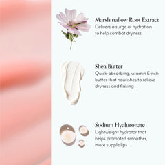 Bliss Mighty Marshmallow Labios: ingredientes clave hidratan y suavizan.