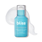Bliss Sérum hialurónico drench quench en bote mostrando hidratación profunda para piel seca.