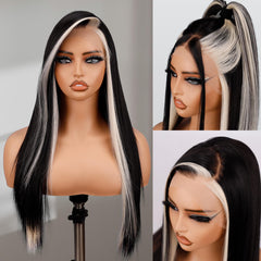 BLL peluca frontal con encaje 13x4, largo liso en negro y rubio para uso diario.