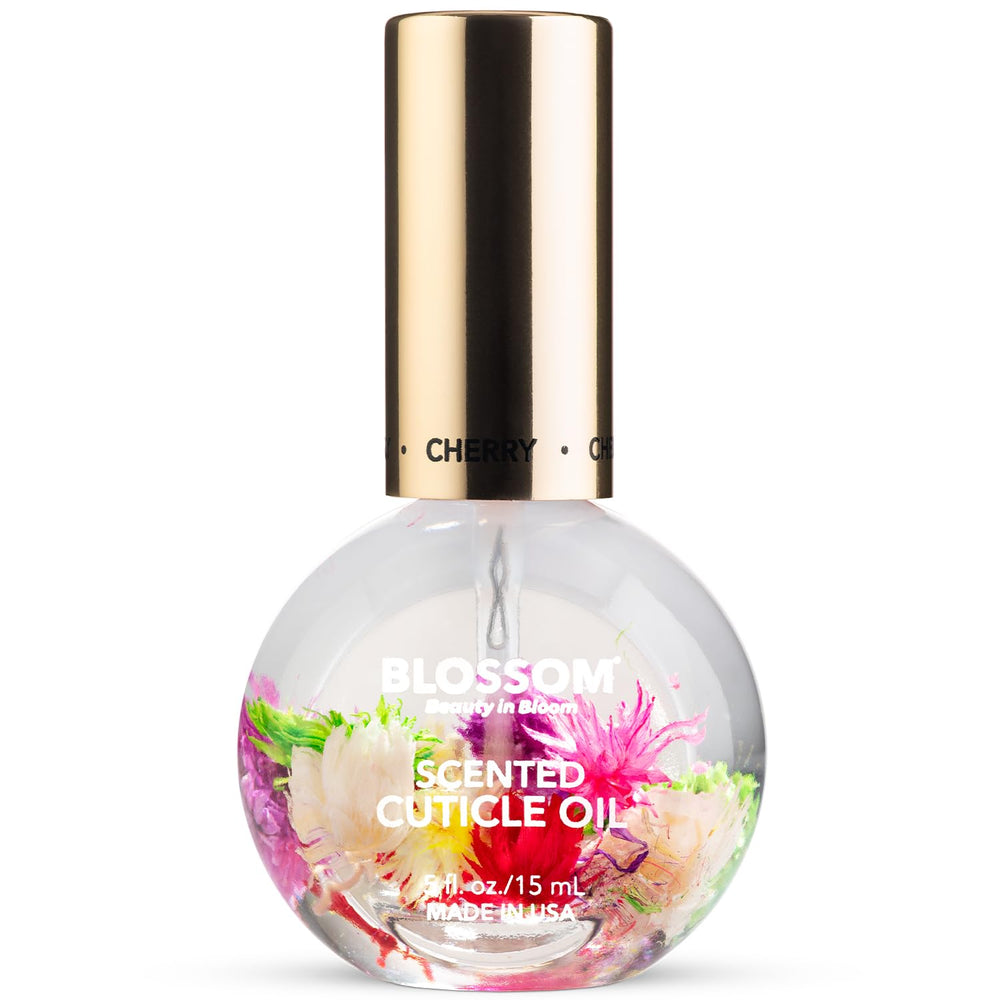 Blossom Aceite de Cutículas Cereza, frasco compacto para hidratar uñas y cutículas.
