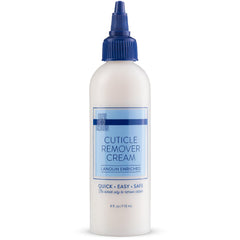 Blue Cross crema removedora de cutículas con aplicación precisa para base limpia.