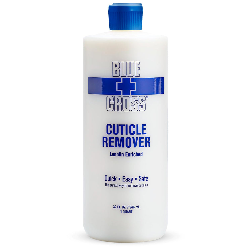 Blue Cross removedor líquido de cutículas en botella de 32 oz para uso profesional.