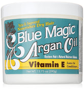 Blue Magic botella con aceite de argán y vitamina E, para brillo suave.