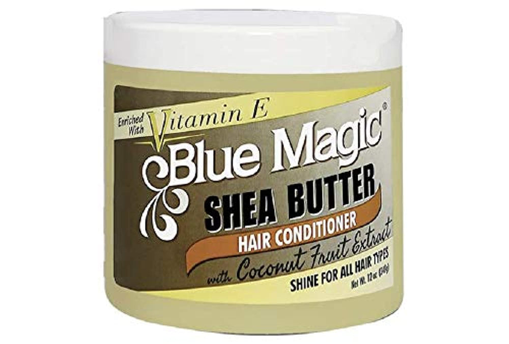 Blue Magic Condicionador en tarro, manteca de karité y coco, hidrata profundamente el cabello.