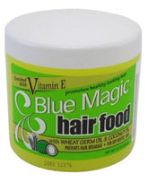 Blue Magic Hair Food Coconut — botella que muestra hidratación para el cabello.