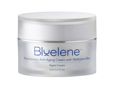 Crema de Noche Bluelene en frasco, hidratación suave para piel sensible.