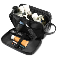 BNSPOCKET bolsa de higiene cuero personalizada apertura total, acceso rápido a artículos de aseo.