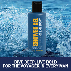 BODY & EARTH botella de ducha para hombres, sensación fresca y revitalizante