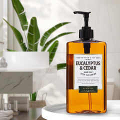 Body Prescriptions Crimson & Oak, botella transparente lista para baño o cocina.
