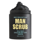 Body Prescriptions exfoliante corporal para hombre en bote con tapa giratoria, uso cómodo en la ducha.