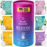 Body Restore Bloom empaque de tubo, ideal para regalo y relajación en casa.