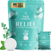 Body Restore pastillas aromáticas para ducha con aroma a eucalipto, ideal para relajación diaria.