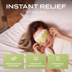 Body Restore mascarilla ocular caliente té verde para frescura y alivio del estrés ocular.