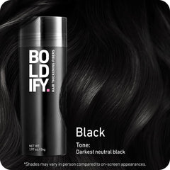 Aplicación de Boldify Hair Fibers sobre cabello limpio para mayor densidad.