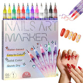 Bolígrafos de arte para uñas 12 colores con punta 0.5 mm para trazos precisos.