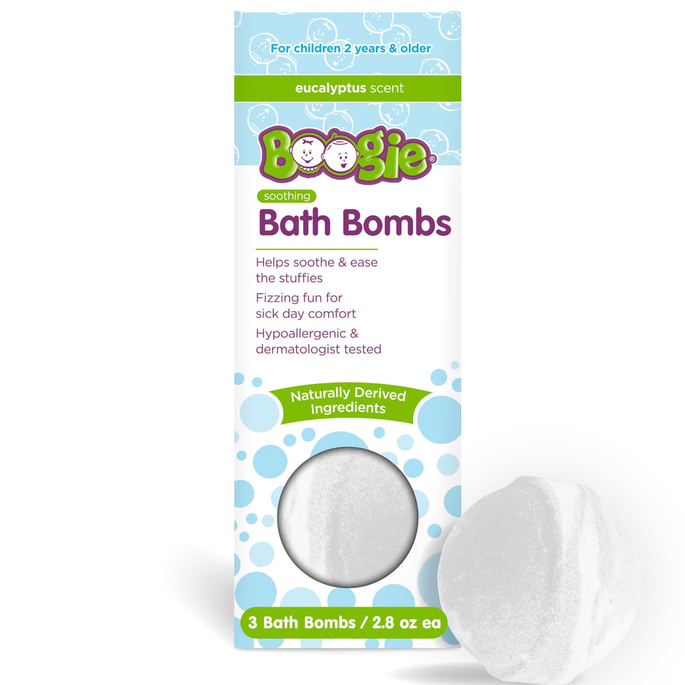 Bolas de baño Boogie para niños en envase, aroma natural para calmar el día.