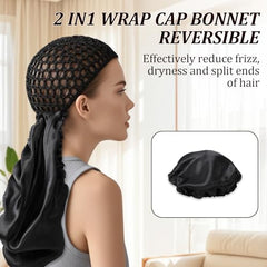 Bonete envolvente 2 en 1, protección de cabello rizado durante la noche