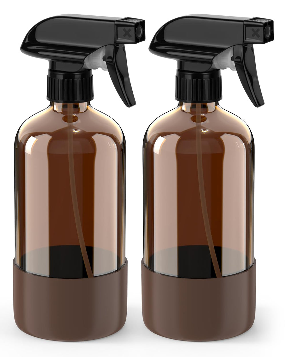Bontip botella de vidrio ámbar con funda de silicona para protección.