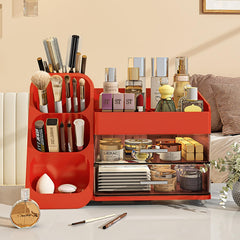 Booklov étagère maquillage rouge avec compartiments pour une organisation claire