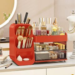 Booklov organiseur maquillage avec tiroirs rouge, rangement efficace pour vos produits beauté