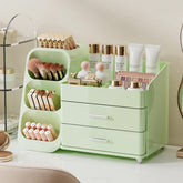 Booklov organizador maquillaje con cajones verde, facilita acceso rápido a labiales y brochas
