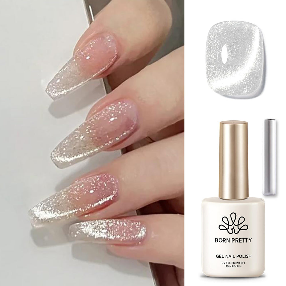 Born Pretty Cat Magnetic Eye Gel Nail Polish con brillo holográfico en uñas