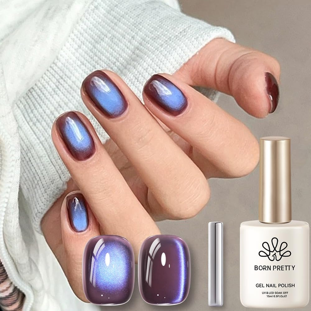 Born Pretty Esmalte gel magnético ojo de gato índigo berenjena, acabado ultrabrillante