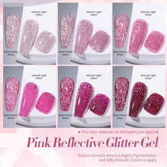 Esmalte gel rosa holográfico de Born Pretty con brillo deslumbrante.