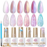 Born Pretty Pearl Gel Uñas: aurora iridiscente para un brillo duradero.