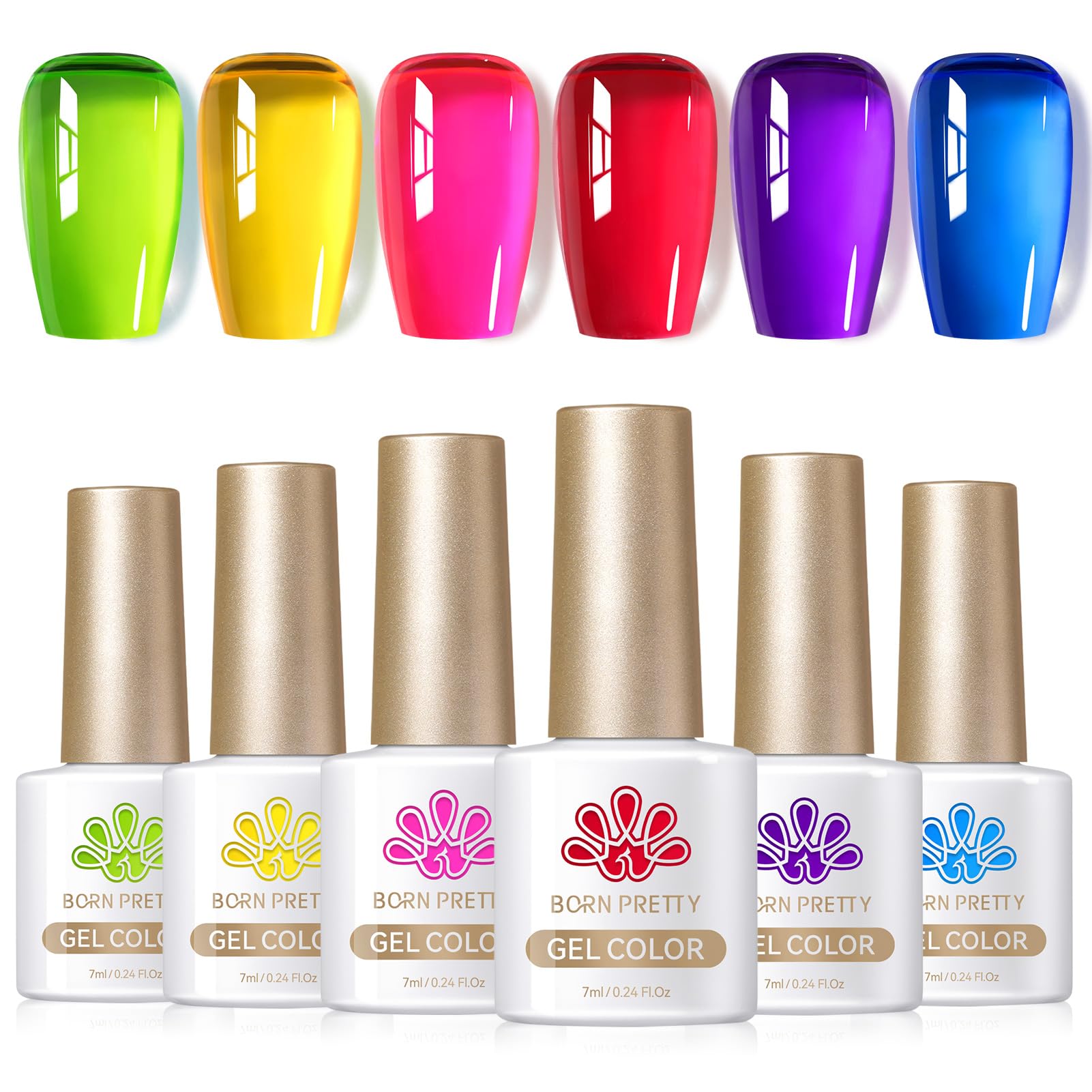 Vernis néon rose Born Pretty Jelly Gel sur ongle, fini translucide brillant.