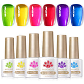 Vernis néon rose Born Pretty Jelly Gel sur ongle, fini translucide brillant.