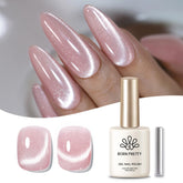 Born Pretty Pink Cat Magnetic Eye Gel en rosa lechoso para uñas naturales con brillo sutil.
