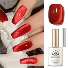 Born Pretty Red Cat reflejo holografico en uñas brillantes